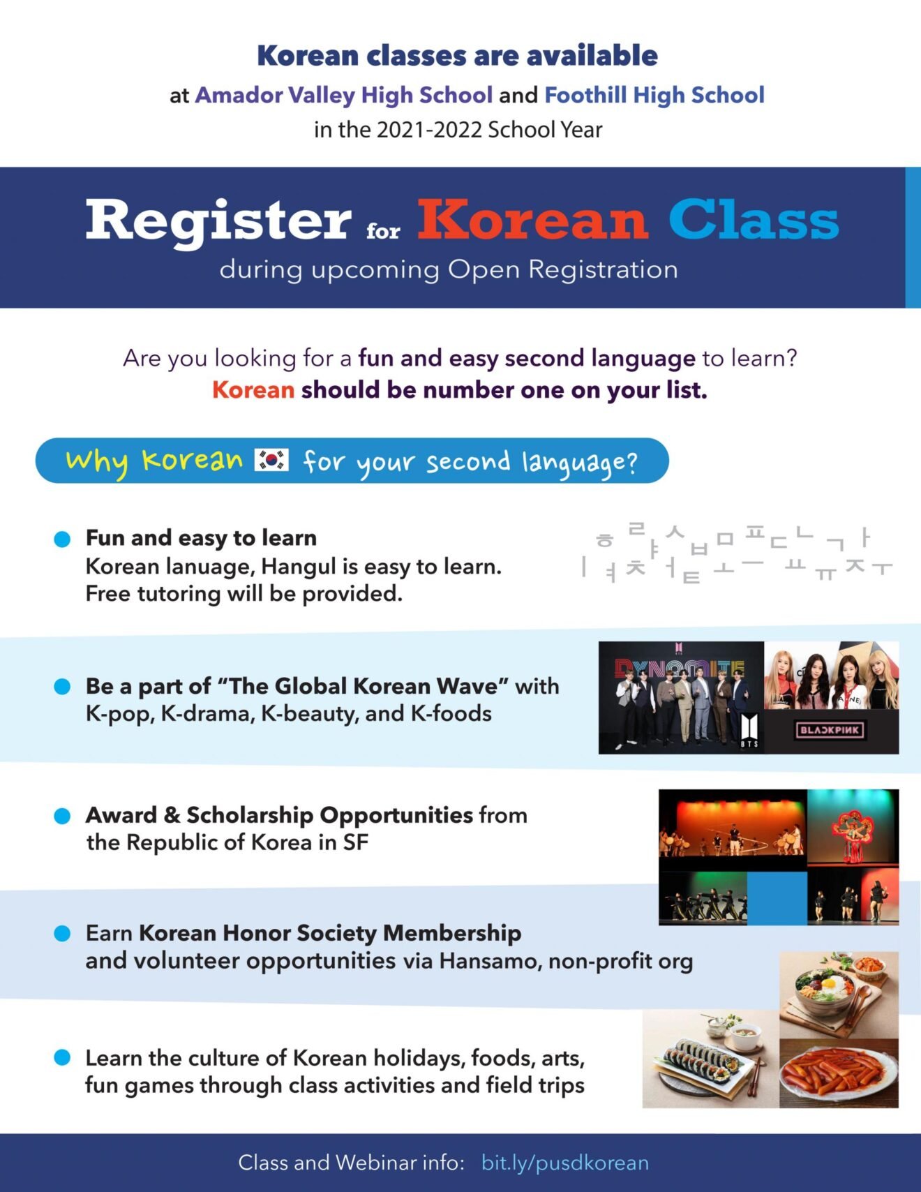 Korean Classes are offered in Foothill and Amador Valley High School!!! Korean Classes are offered in Foothill and Amador Valley High School!!!